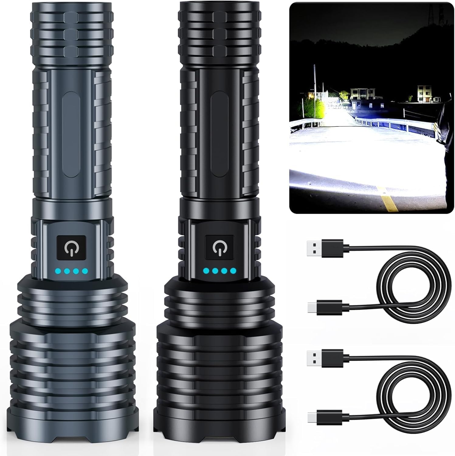 Weoxi High Lumens Rechargeable Flashlight - Super Bright LED Flashlight IPX7 Waterproof for Police, Camping, Emergency, Search & Rescue - 10 Modes, 10000mAh Battery - Spotlight and Floodlight