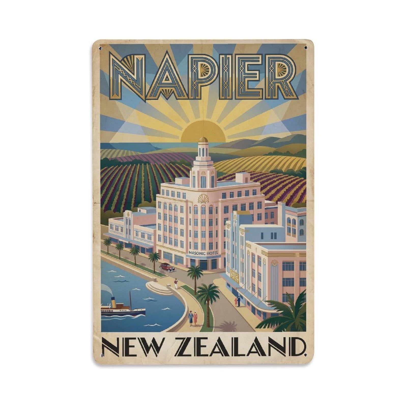 Vintage New Zealand Napier Travel Metal Tin Sign Plaque Wall Decor for Cafe, Club Bar, Office, Garden Metal Poster 8x12Inch