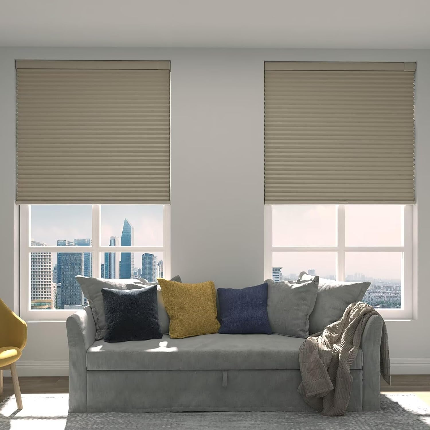 Changshade No Drill Blinds for Indoor Windows Adjustable, Cordless No Tools No Drilling Cellular Shades Color-Matched 1.5" Honeycomb Blinds Blackout, Shade Size 58 Inch Wide 56 Inch High, Brown