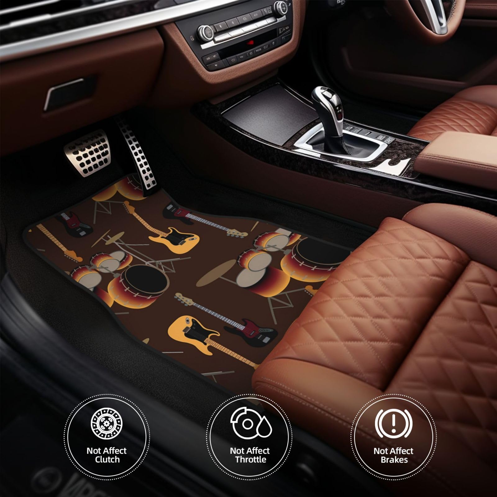 Rockmuster von Retro-Schlagzeugen, 4er-Set Auto-Fußmatten, Neopren-Fußmatten für Fahrzeuge, rutschfeste Auto-Fußmatten, Autozubehör