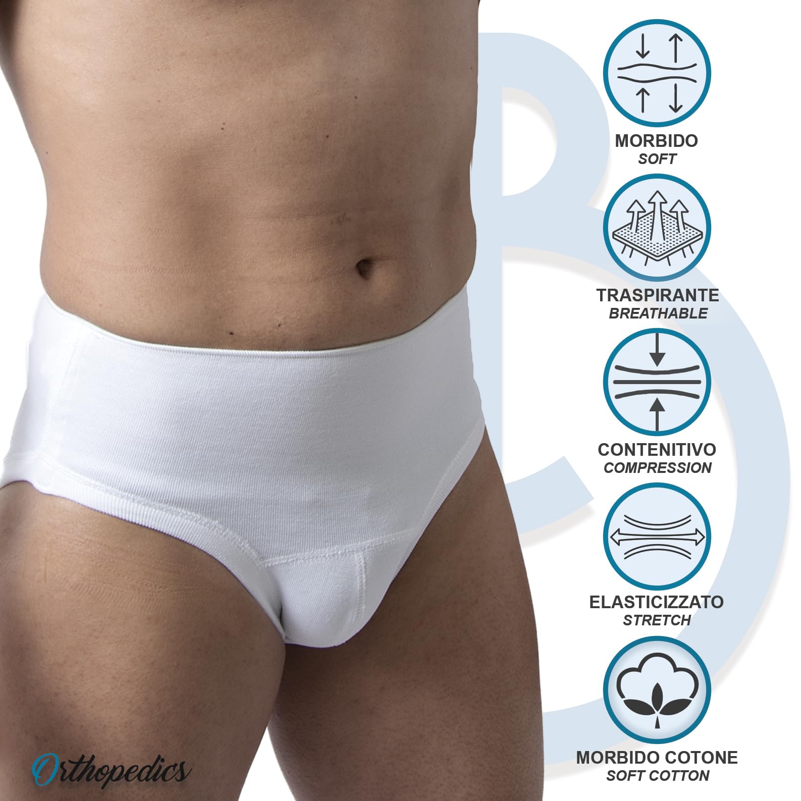 Beman 602 – Slip de contention pour hernie inguinale, soutien coton renforcé, ceinture masculine élastique (Blanc, 2)