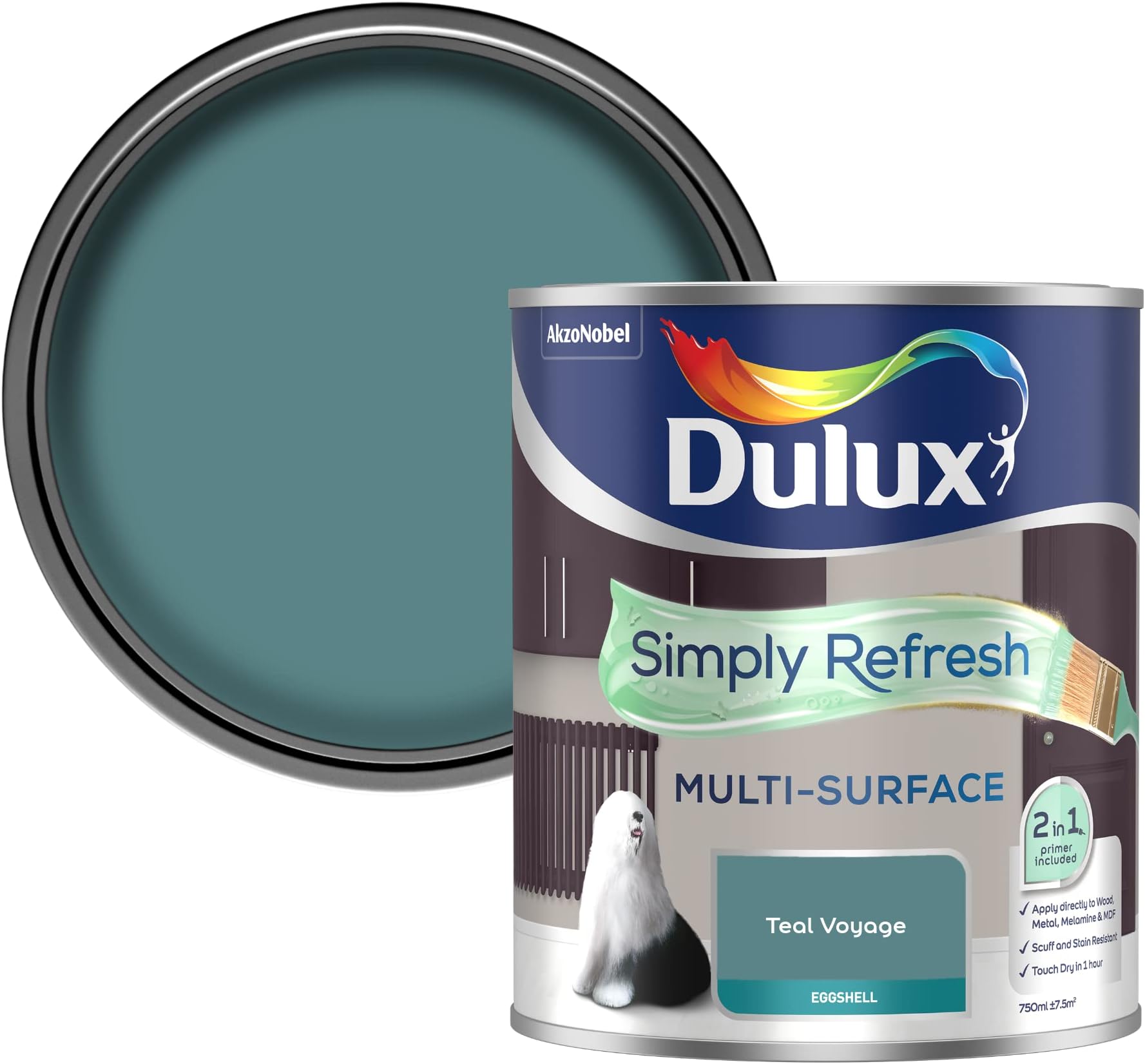 Dulux Simply Refresh Multi Surface Eggsgell Paint - Teal Voyage - 750ML ...