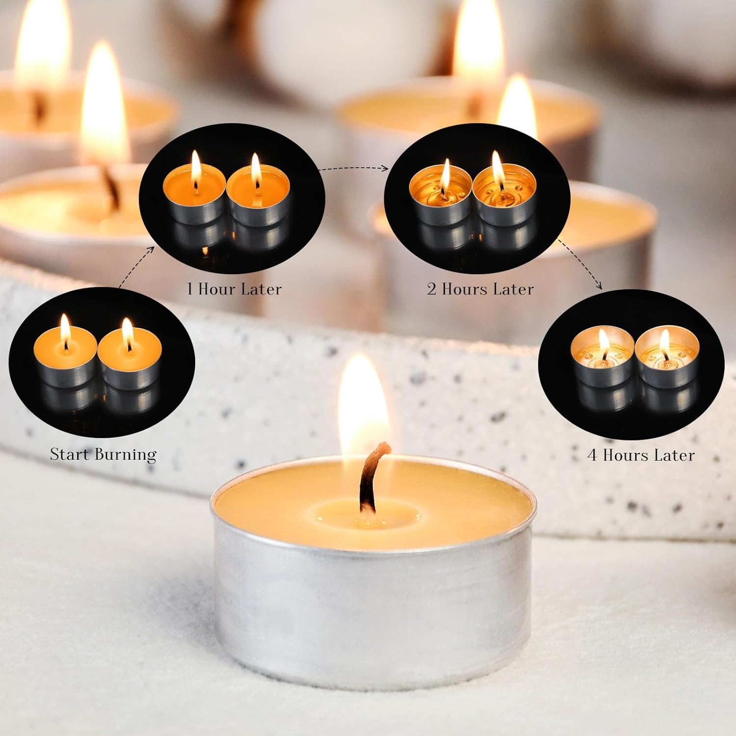 Natural Beeswax Tea Candles in Metal Aluminum Cup - Organic Mini Beeswax Candle Natural Scent Smokeless 4-5 Hours Long Burning - Yellow, Pack of 36 - Image 8