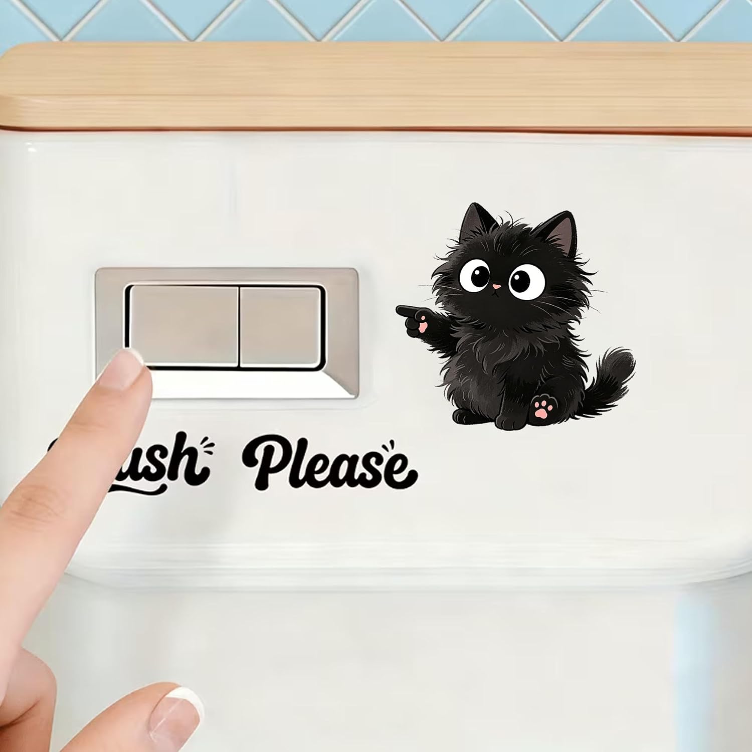 Black Cat Flush Reminder Toilet Sticker, Funny Flush Please Self-Adhesive PVC Decal, Cute Cat Toilet Tank Sticker, Waterproof Bathroom & Public Restroom Decor for Kids & Guests
