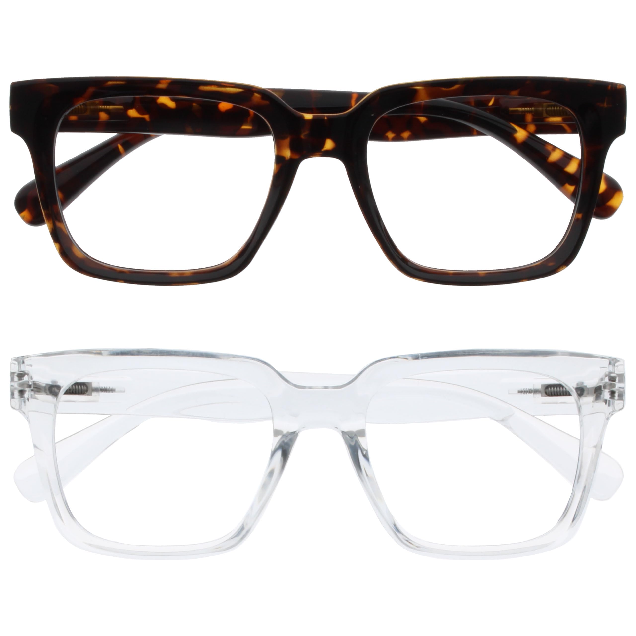 OPULIZE ERA Blue Light Glasses for Women & Men-Clear Lens-Anti-Glare-UV400 Protection-Oversized Frame-Computer and Screen Glasses-Brown Clear-+0.00(Pack 2 of with 2 Pouches)