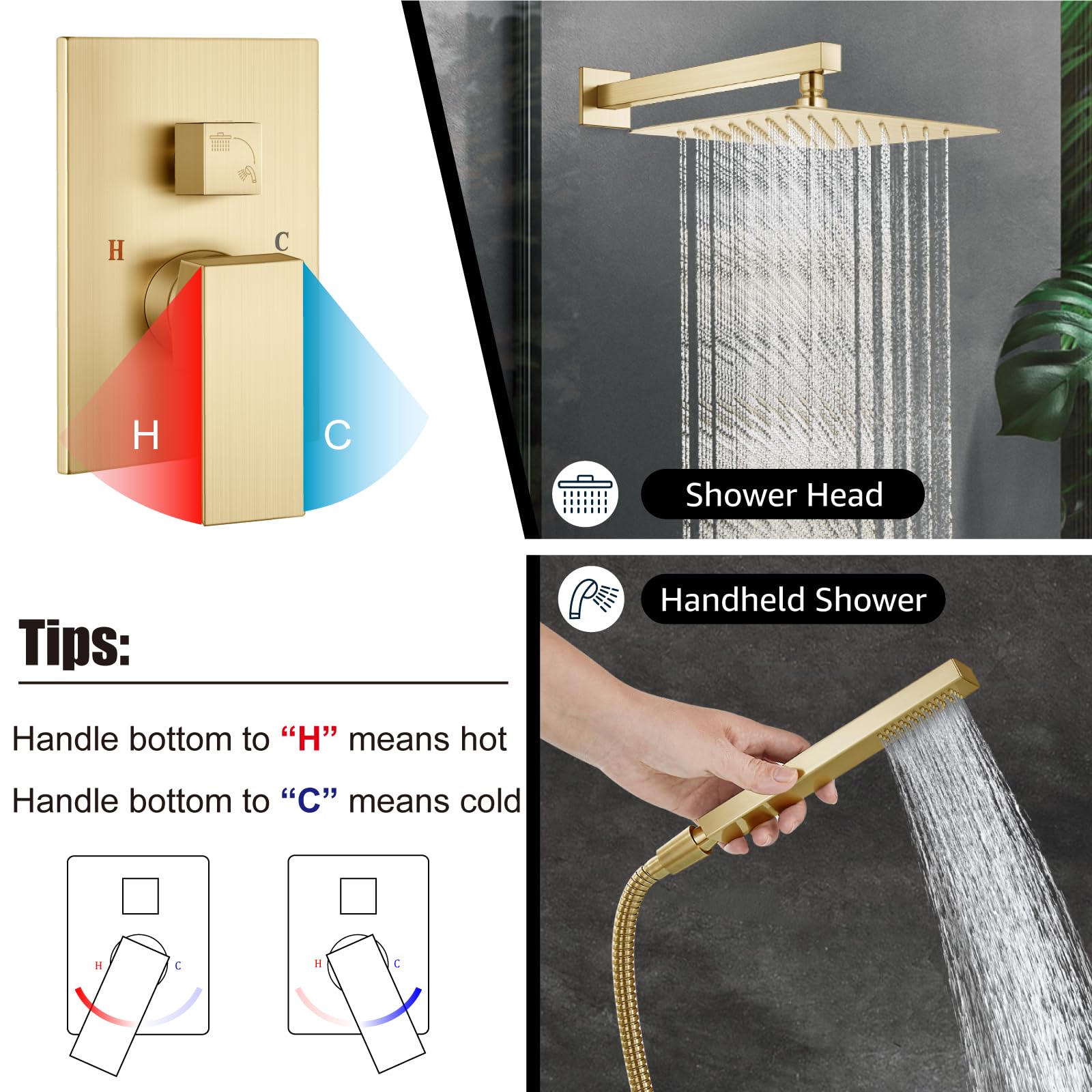 Midanya Système De Douche à Effet Pluie Carré Avec