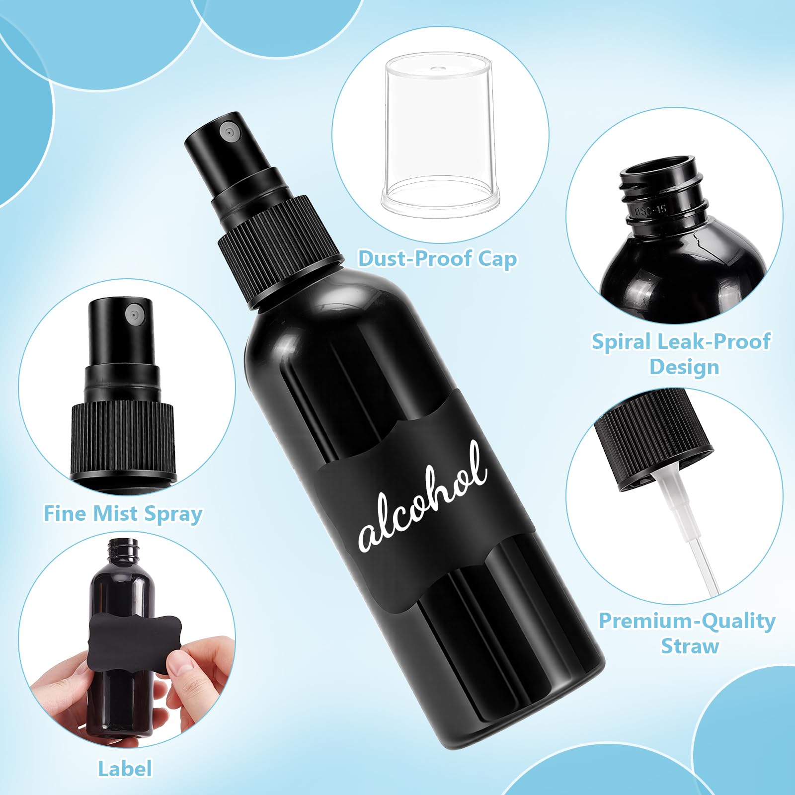80 flacon Pulvérisateur Noir Vide Flacon Pulvérisateur Vide en Plastique de 100 ml Vaporisateur Portable Rechargeable avec Bouchon Flacon de Voyage pour Parfums Produits de Beauté