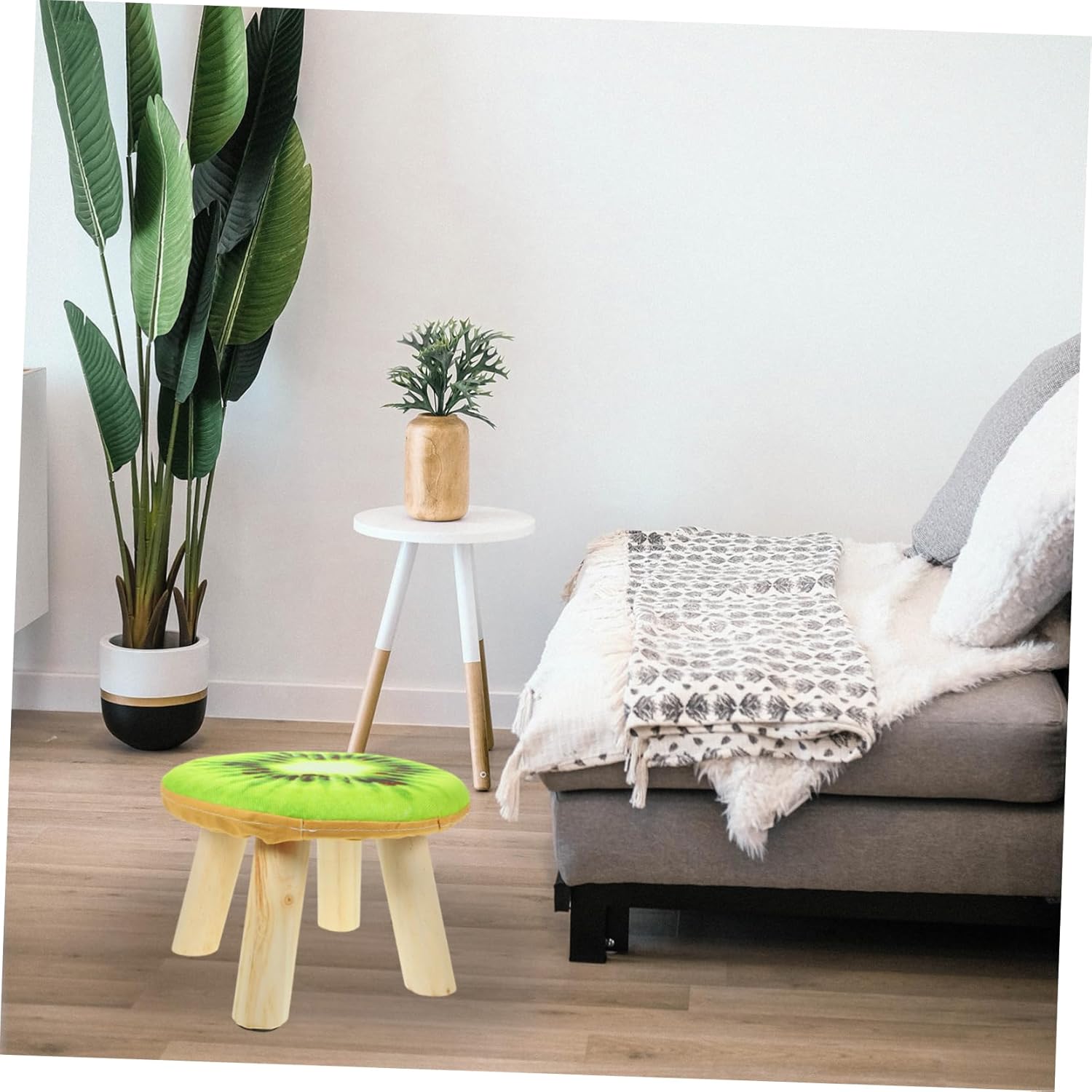 Cabilock Solid Wood Low Stool Cute Fruit Pattern Cushion Lightweight Step Stool for Home Use for Boys and Girls and Adults Easy to Clean and Store Versatile Decorative Seating