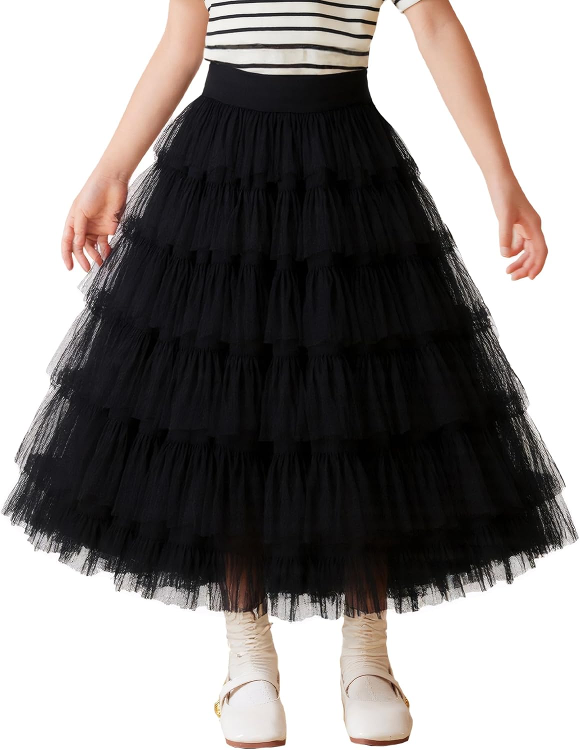 Happy Cherry Long Tulle Skirts for Girls Ruffle Tiered Maxi Tutu Kids Layered Pleated Mesh A Line Petticoat Skirt 5-14T