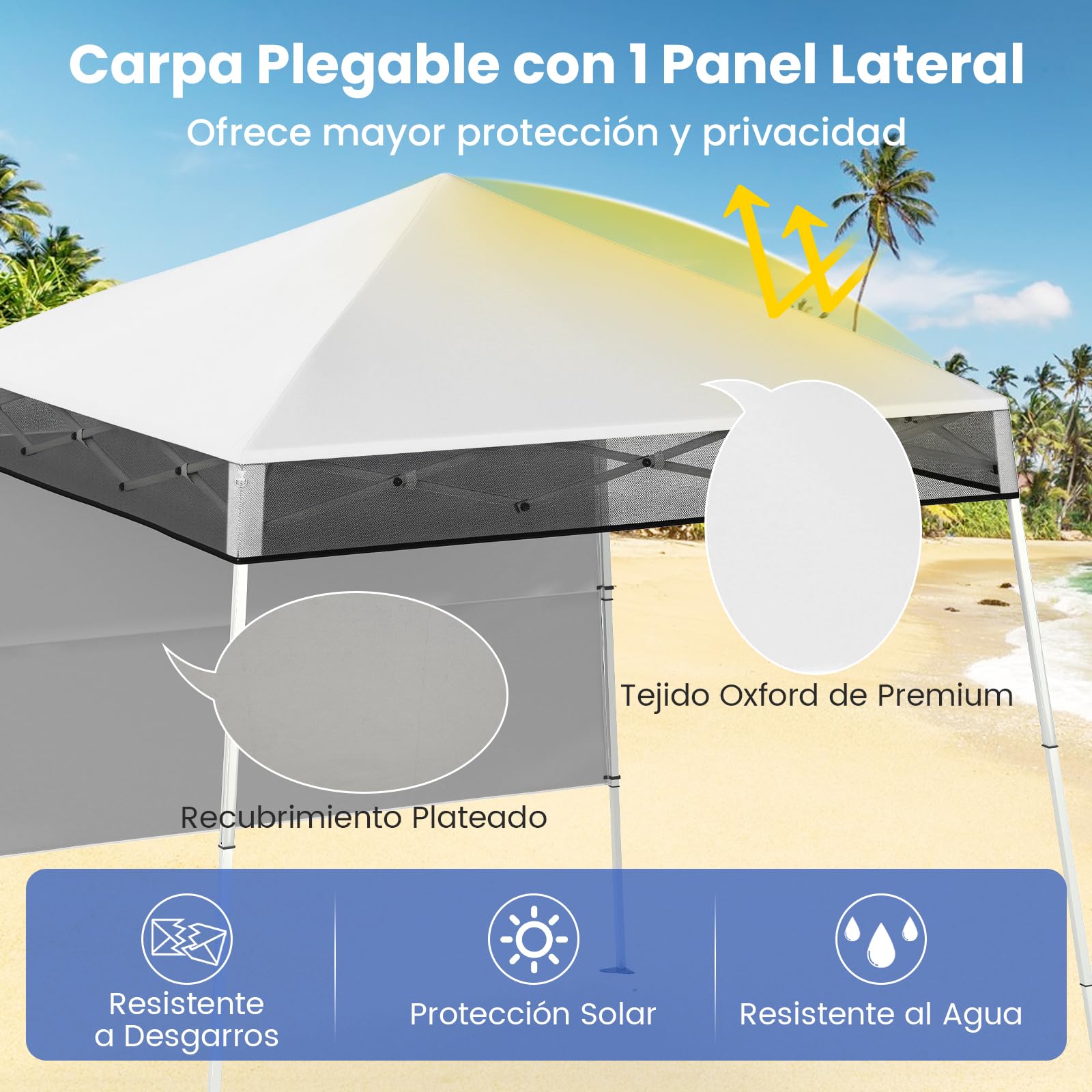 COSTWAY Carpa Plegable 1,8x1,8 m, Pop up, Cenador para Jardin con 1 Pared Lateral, Altura Ajustable, Bolsa de Transporte, Pergola Pabellón de Jardin Camping Picnic (Blanco)