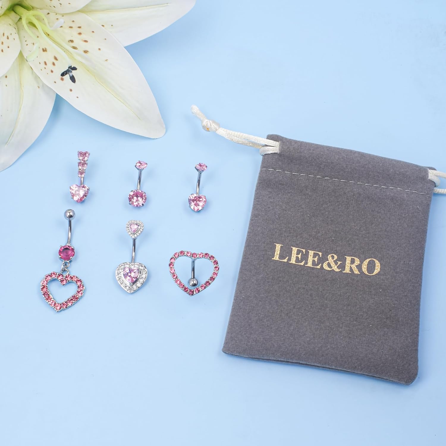LEE&RO Pink Heart Belly Button Ring Surgical Steel Belly Rings 14G Pink Belly Button Piercing Cute Belly Ring for Women Navel Ring - Image 6