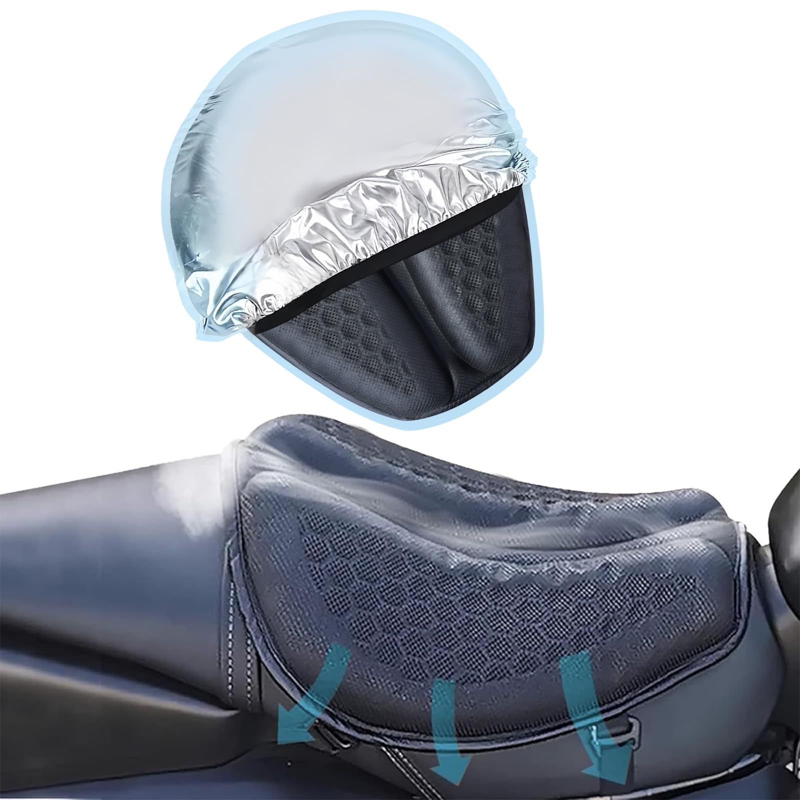 Coussin de siège pliable en gel pour moto, structure en nid d'abeille 3D, fonction imperméable, absorption des chocs, coussin de siège respirant pour les longs trajets