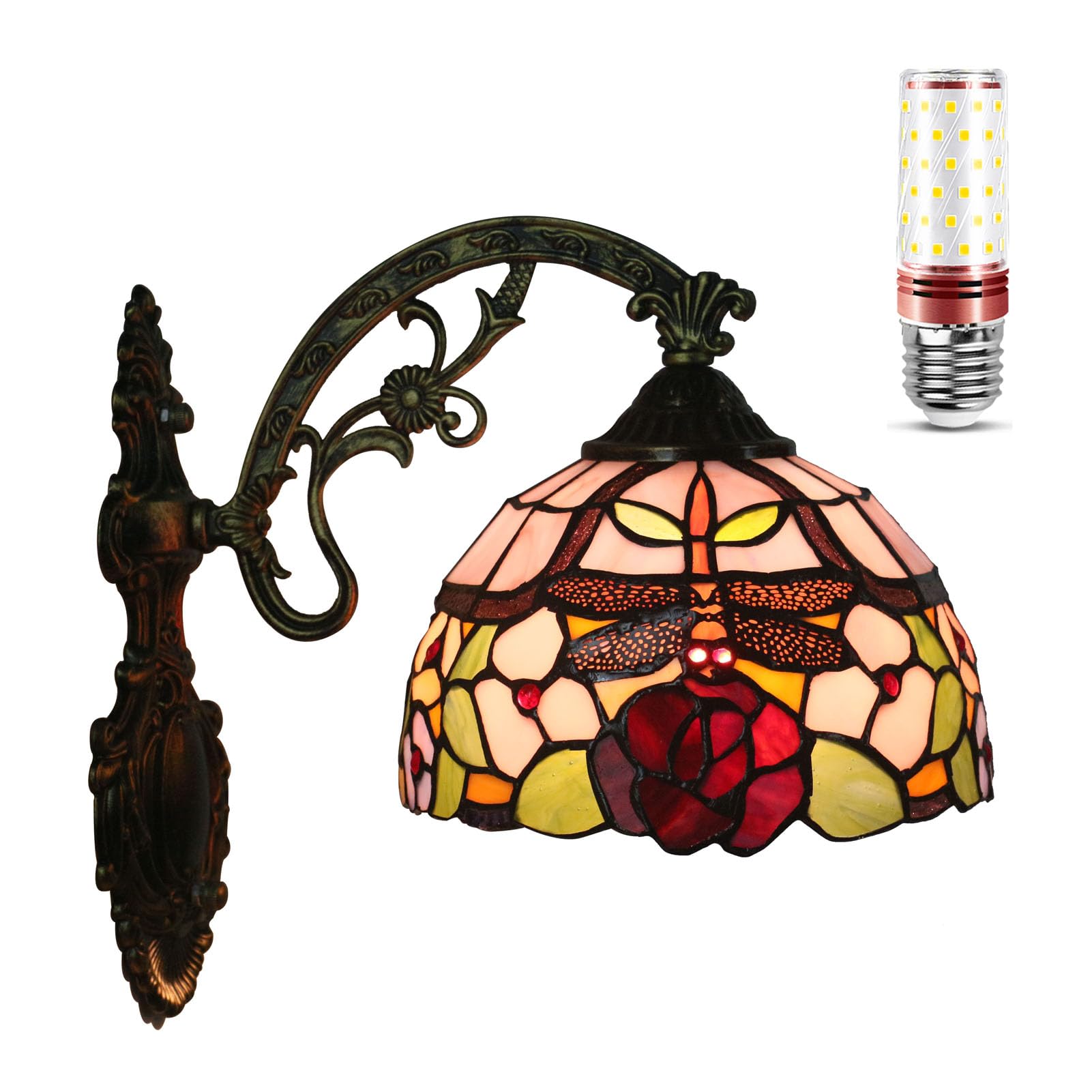 Uziqueif Tiffany Style Wall Light Sconce, E27 Wall Lamp Indoor, Wall Lighting Fixtures for Bedside Bedroom Living Room Corridor Dining Room Hallway, Dragonfly K