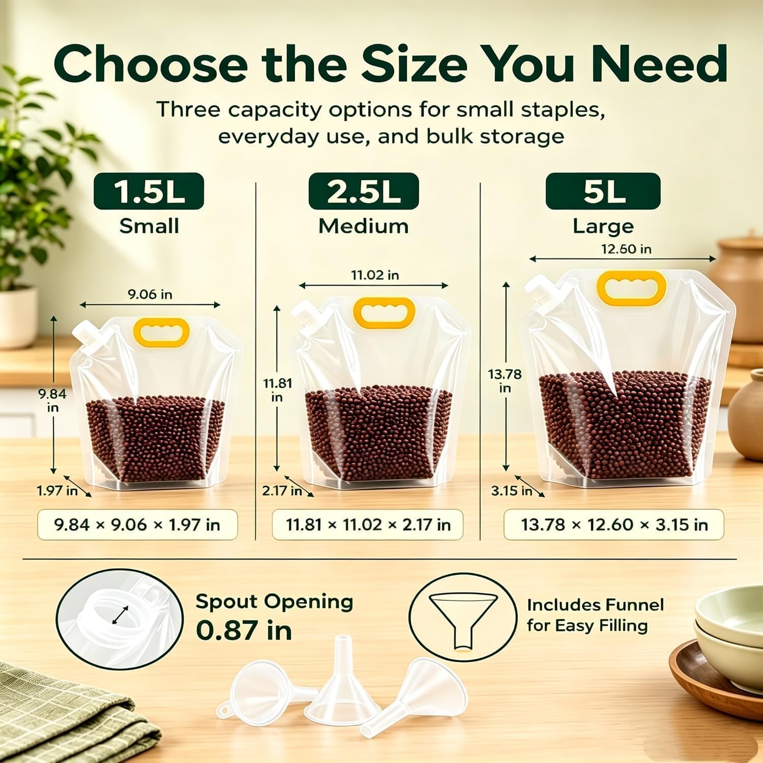 Reusable Rice Storage Bags with Handle, Airtight Grain Food Container