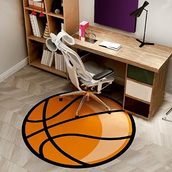 Office Chair Mat, Computer Gaming Rolling Chair Mat, Round Basketball Themed Furniture Protectors for Hard Floors, Wood Floors and More Color A, Size 80CM/31.4IN