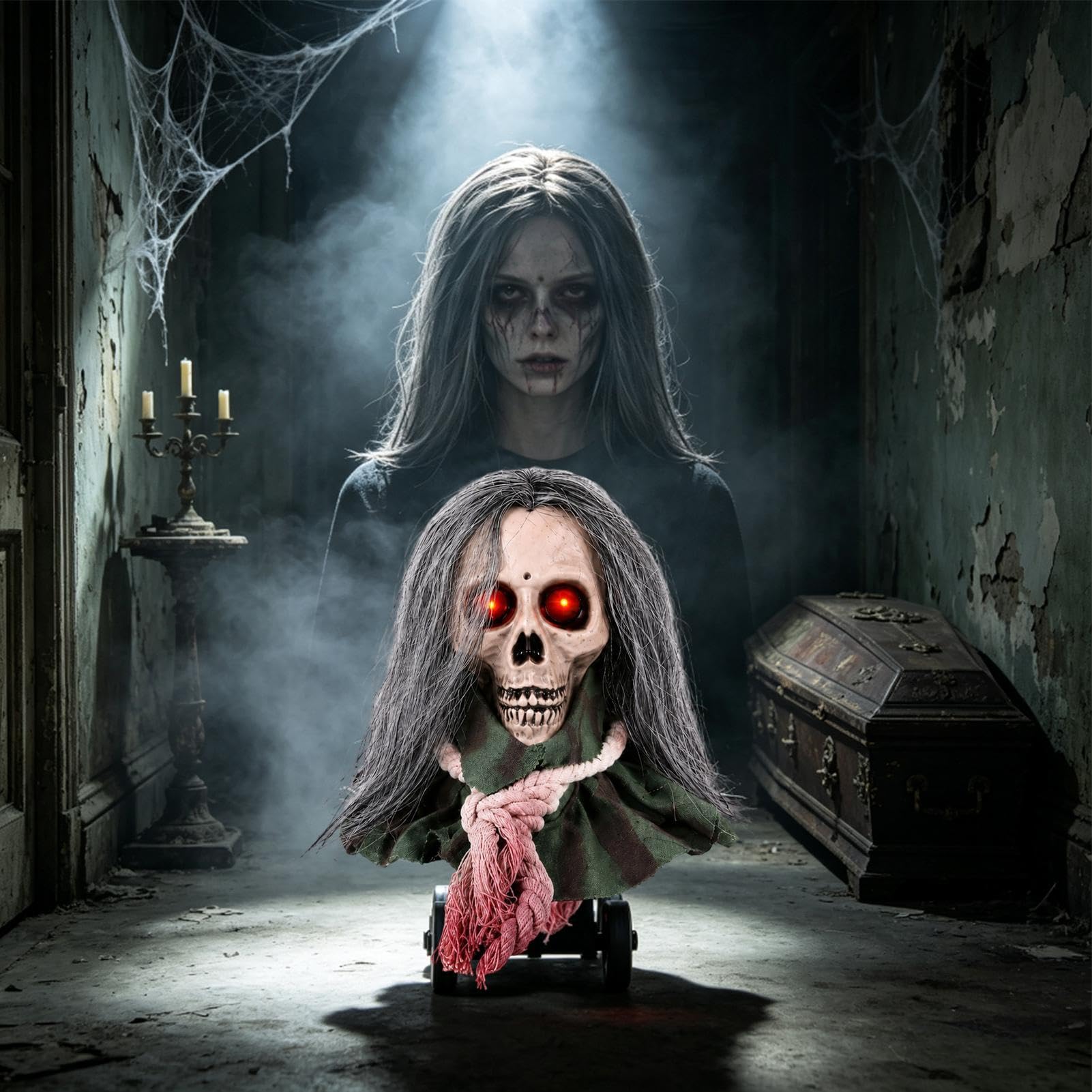 Czaszki Dekoracje Halloweenowe Z Świecącymi Oczami, Animowane I Aktywowane