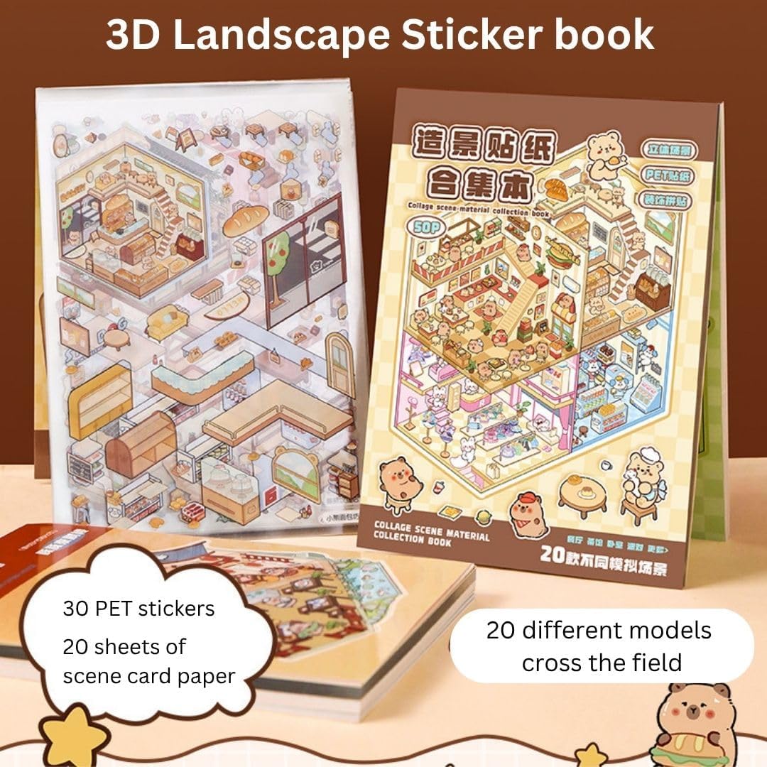 FAMOUS QUALITY 50 Sheet DIY 3D Sticker - Scene Collection Book for Kids, Adults, Cute Make Your Own Shop House Stickers for Gifts, Stickers Therapy, Adult Relief, Stress, Pass The Time, Play Park 4