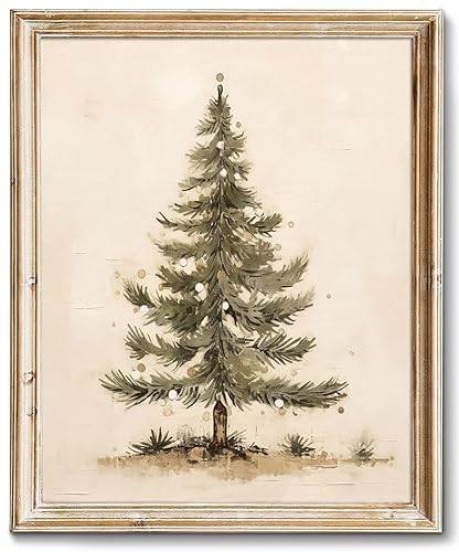 RETRART Vintage Christmas Tree Wall Art Print, Pine Tree Botanical