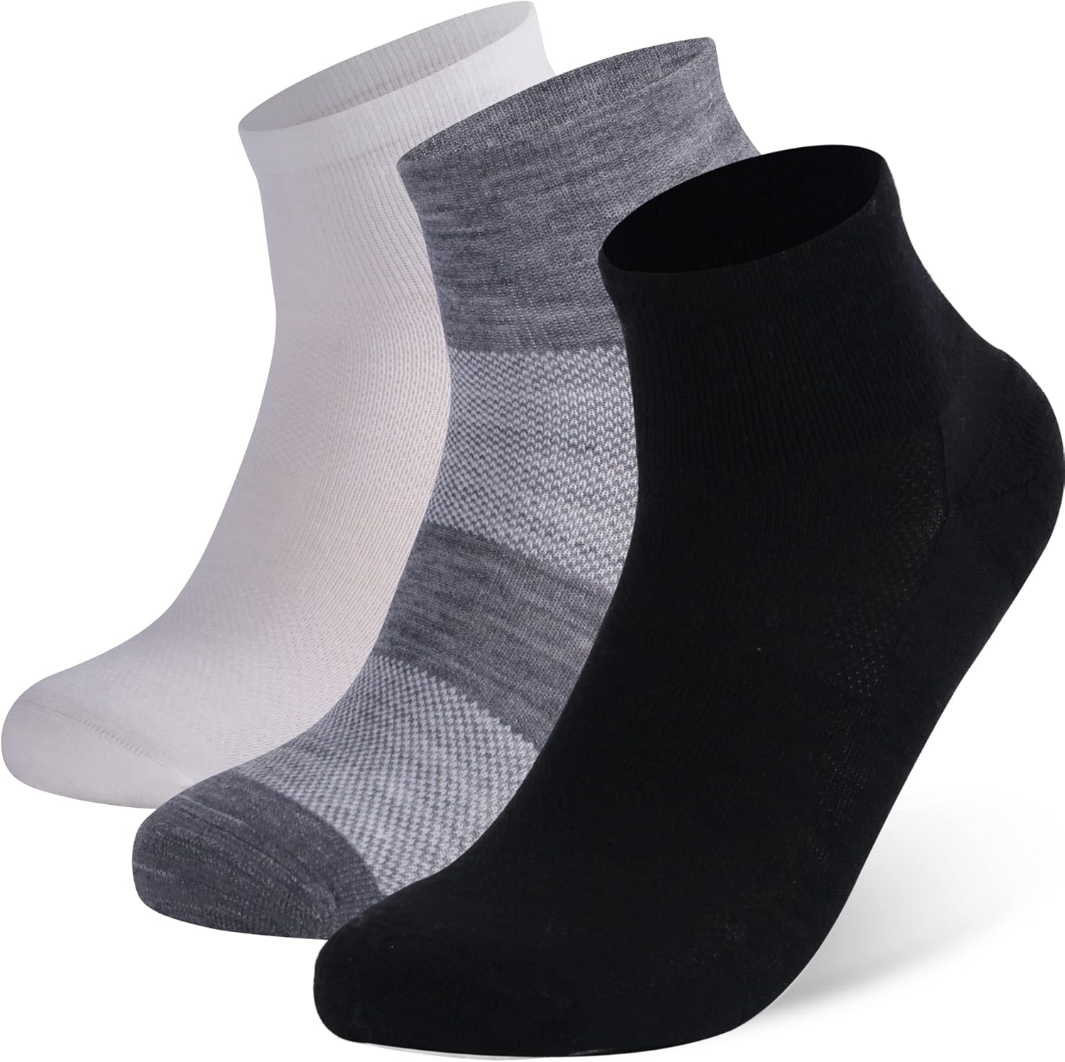 90% Merino Wool Socks for Men and Women, Running Workout Casual Soft,3 Pairs,Black,White and Gray,Medium