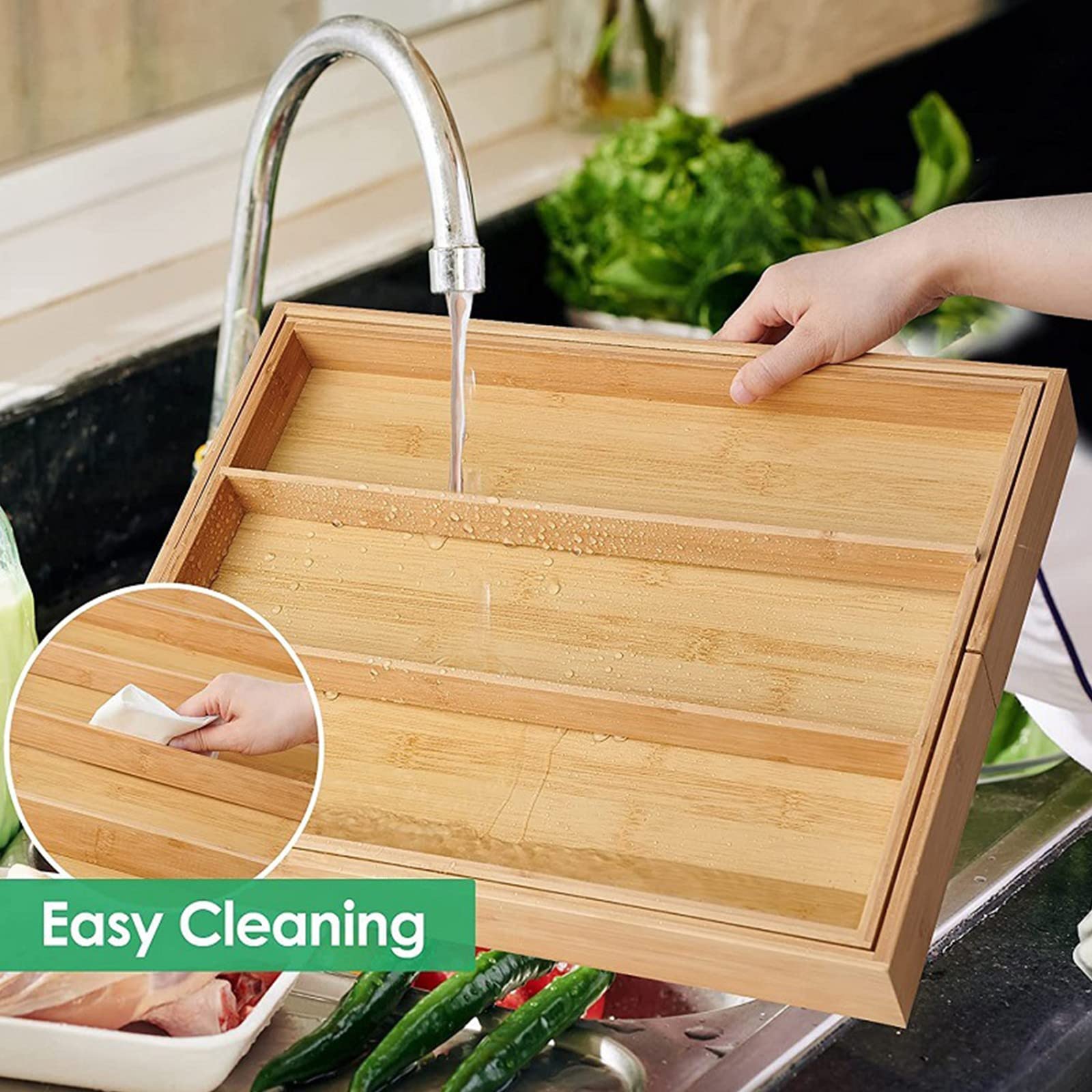 Esta Bandeja para Cubiertos, Organizador de cajones de Cocina, Organizador de Cubiertos expandible de 3 a 5 Compartimentos, Soporte de Almacenamiento para Cuchillos, Tenedores, cucharas y ut