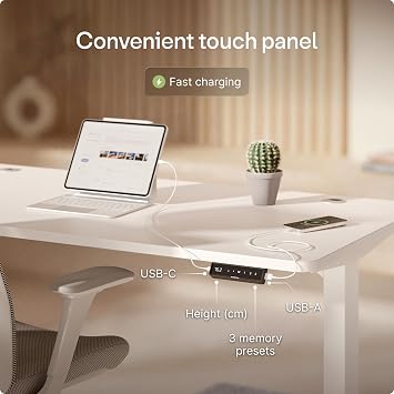 Desktronic HomePro Standing Desk – 160 x 80 cm Height Adjustable Desk with Electric Dual Motor, Touchscreen Controller & Integrated USB/USB-C, 3 Memory Presets