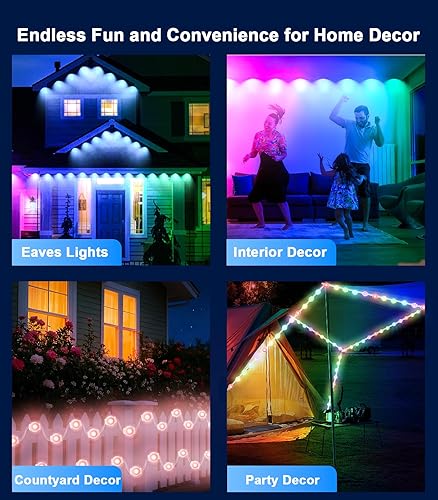 Miniatura 7 de Luces permanentes para exteriores de 150 pies para casa, cambio de color inteligente, luces LED impermeables de Navidad al aire libre con control