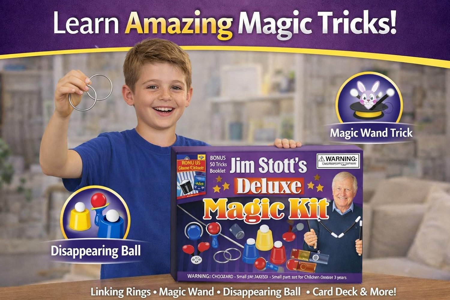 Deluxe Magic Kit for Kids Ages 5–12 – Deluxe Beginner Magic Set with Easy Tricks, Step-by-Step Instructions & Classic Props | Fun Gift for Boys & Girls | Jim Stott Magic