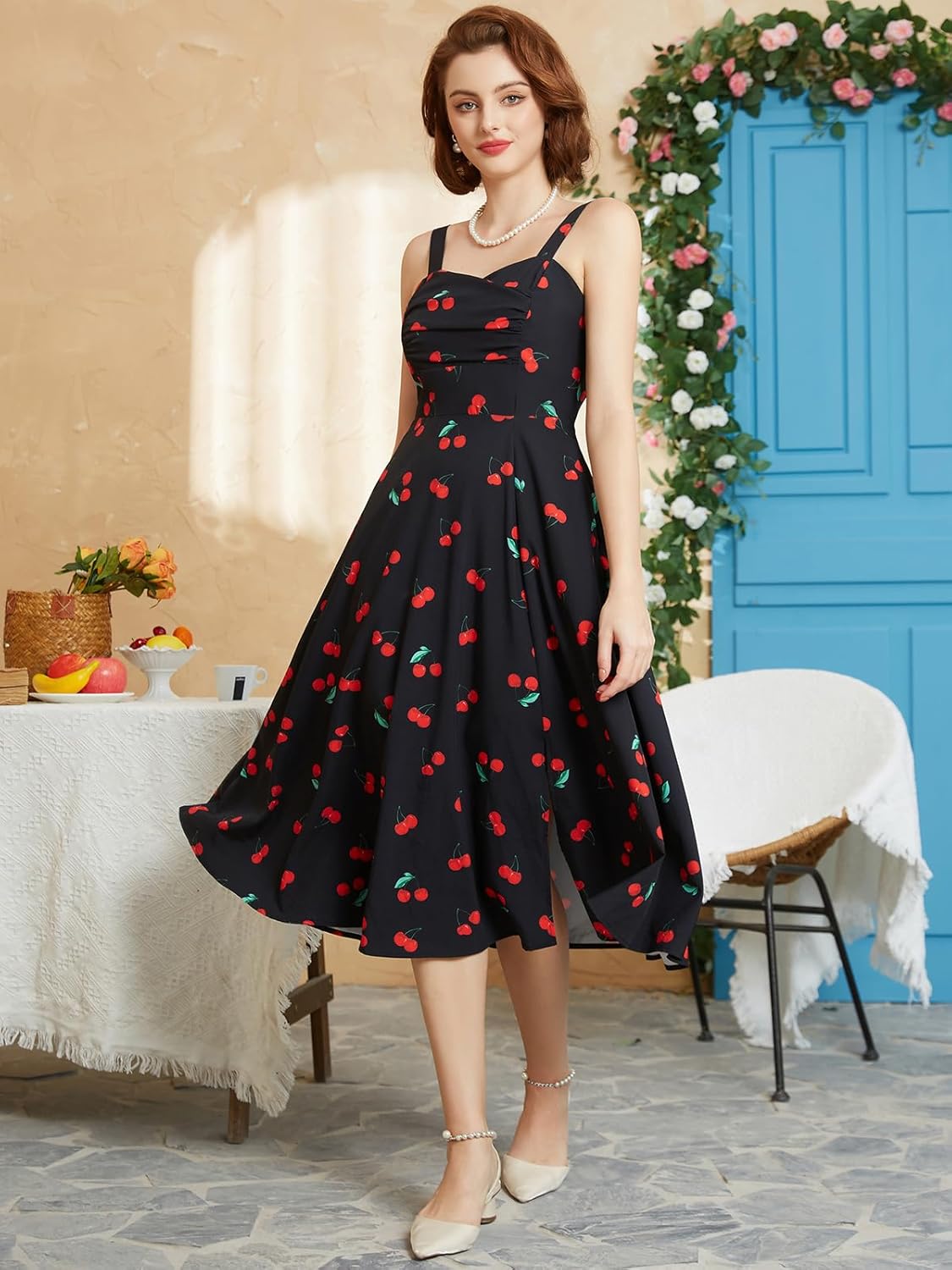 Belle Poque Women's Vintage 1950s Dress 2026 Summer Sleeveless Flowy Ruched Midi Tea Party Wedding Guest Cocktail Dress - Image 2