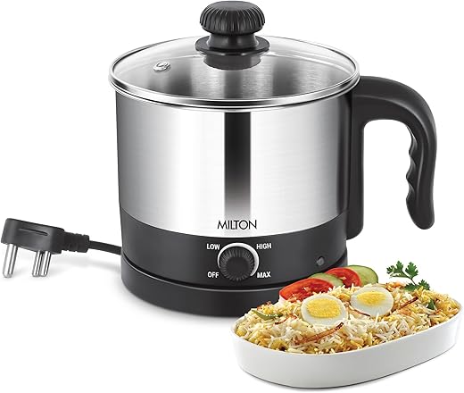 Milton Kitchen Essential Euroline Go Electro Electric Cooker With Glass Lid, 600 Watt, 1.2 Litres, Multi-Purpose Kettle Cum Steamer for Instant…