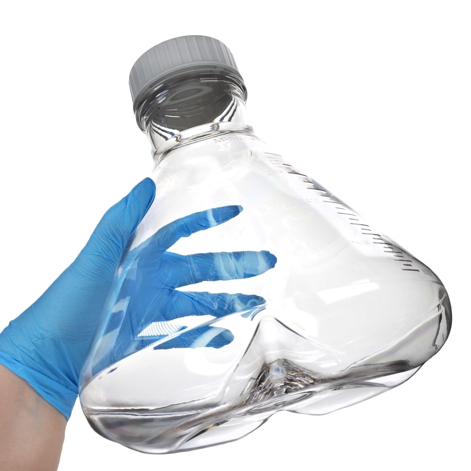 Eisco - Pack of 4, 3L Sterile PETG Erlenmeyer Flasks, Non-Vented, Baffled Bottom, Gamma Sterilized, USP Class VI, Lab-Grade, Chemical Storage, Cell Culture, Mixing