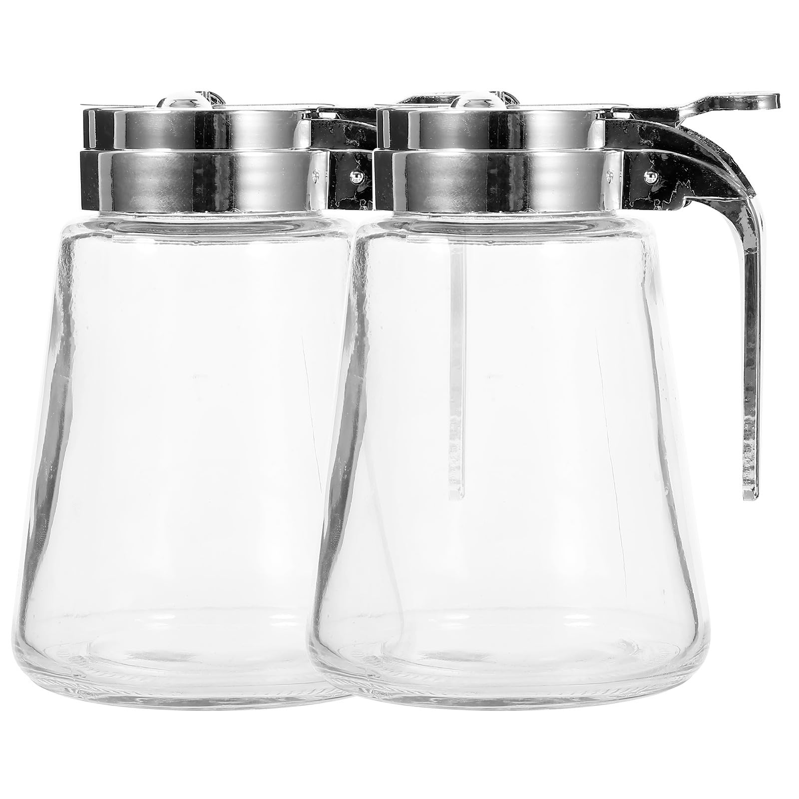 2 Stück Sirupspender aus Glas 300ml Tropffreier Honigspender und Zuckerdose mit Abs Deckel und Edelstahlverschluss für Kaffeebar und Pfannkuchensirup