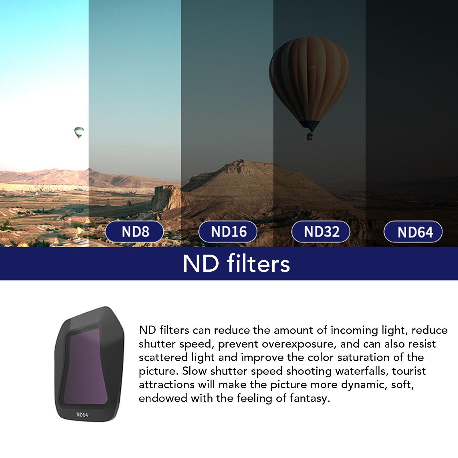 Filtri ND, ND8 ND32 ND64 CPL Set di 4 Filtri per Obiettivo Fotocamera Drone, Vetro Ottico HD Multistrato + Telaio in Lega di Alluminio, Accessori Drone per Drone AIR3s