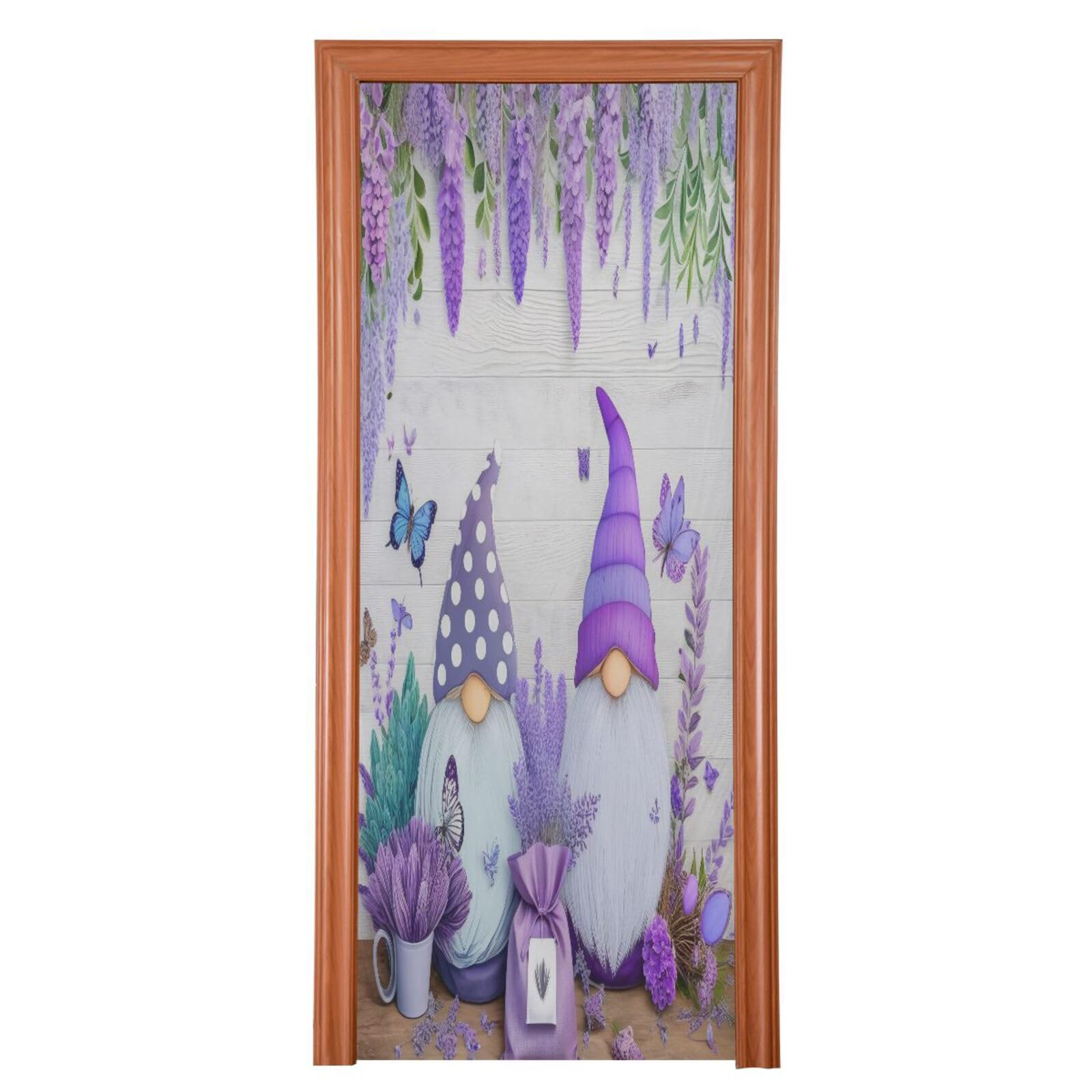 FLildon Lavender Gnome Violet Door Cover Decoration, Party Accessory Porch Decor for Festive Ornament Room Door Covers 32 x 79 Inch