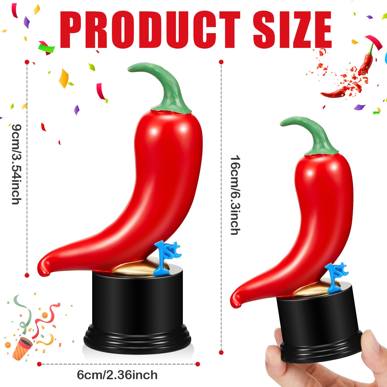 Yinkin 3 Pcs Chili Cook Off Trophies Chili Cook Off Prizes Medals Awards Decorations Salsa Contest Pepper Trophy for Winner Cooking Event Competition Gifts 1st Gold, 2nd Silver, 3rd Bronze(Cute)