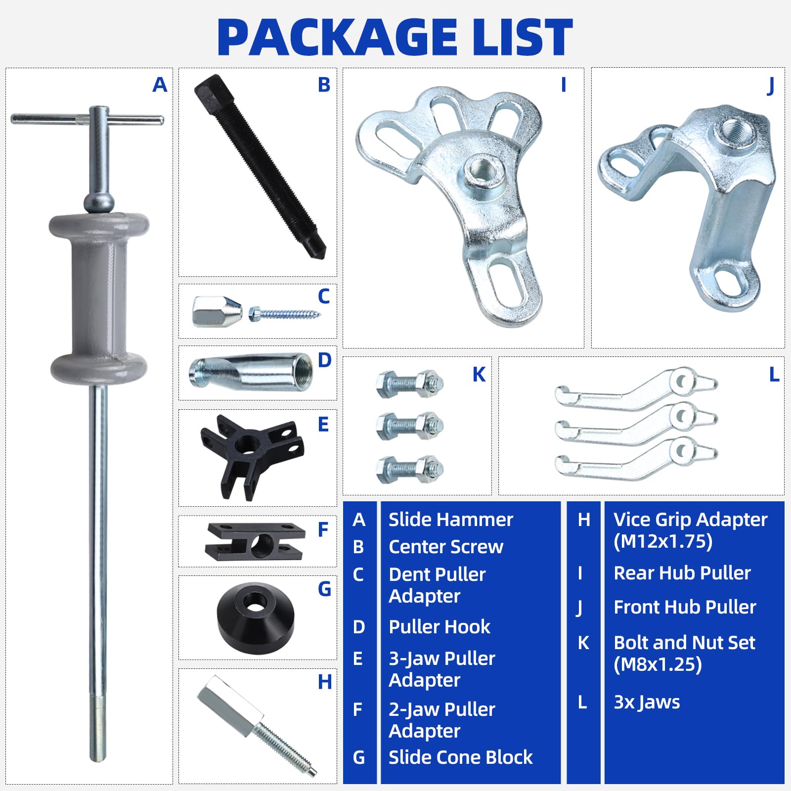BOOMSTART 17 Piezas Conjunto de Extractor de cojinete, Extractor de rodamiento de Engranaje de Cubo de abolladura con Martillo Deslizante, Herramienta Interna y Externa de 2 y 3 mandíbulas
