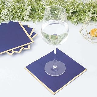 Efavormart 50 Pack | 2 Ply Soft Navy Blue With Gold Foil Edge Party Paper Napkins, Dinner Cocktail Beverage Napkins