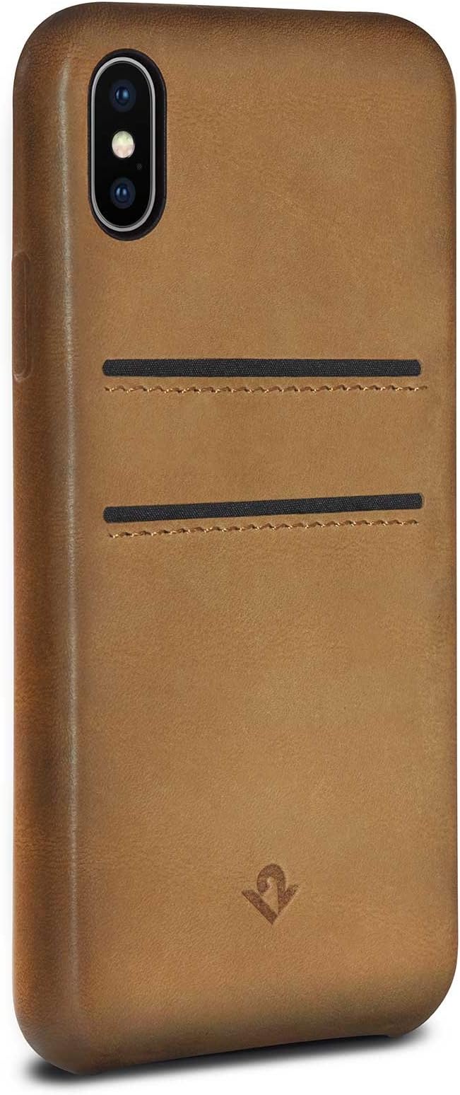 Twelve South Relaxed Leather Case for iPhone X/Xs | Hand Burnished Leather Wallet Shell (cognac)