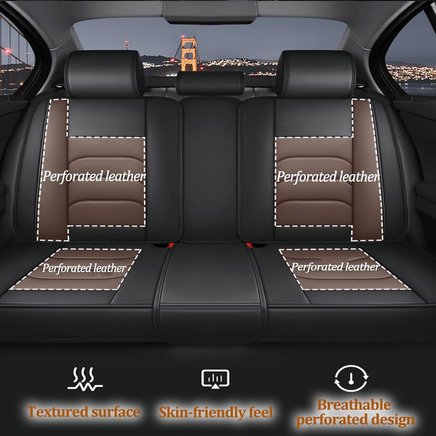 Autositzbedeckung für Golf VIII (Typ CD) | 5 Perforierte Ledersitze Alterungsbeständig Farbecht Kompatibel mit Airbags Umweltfreundlich und Geruchlos Zubehör
