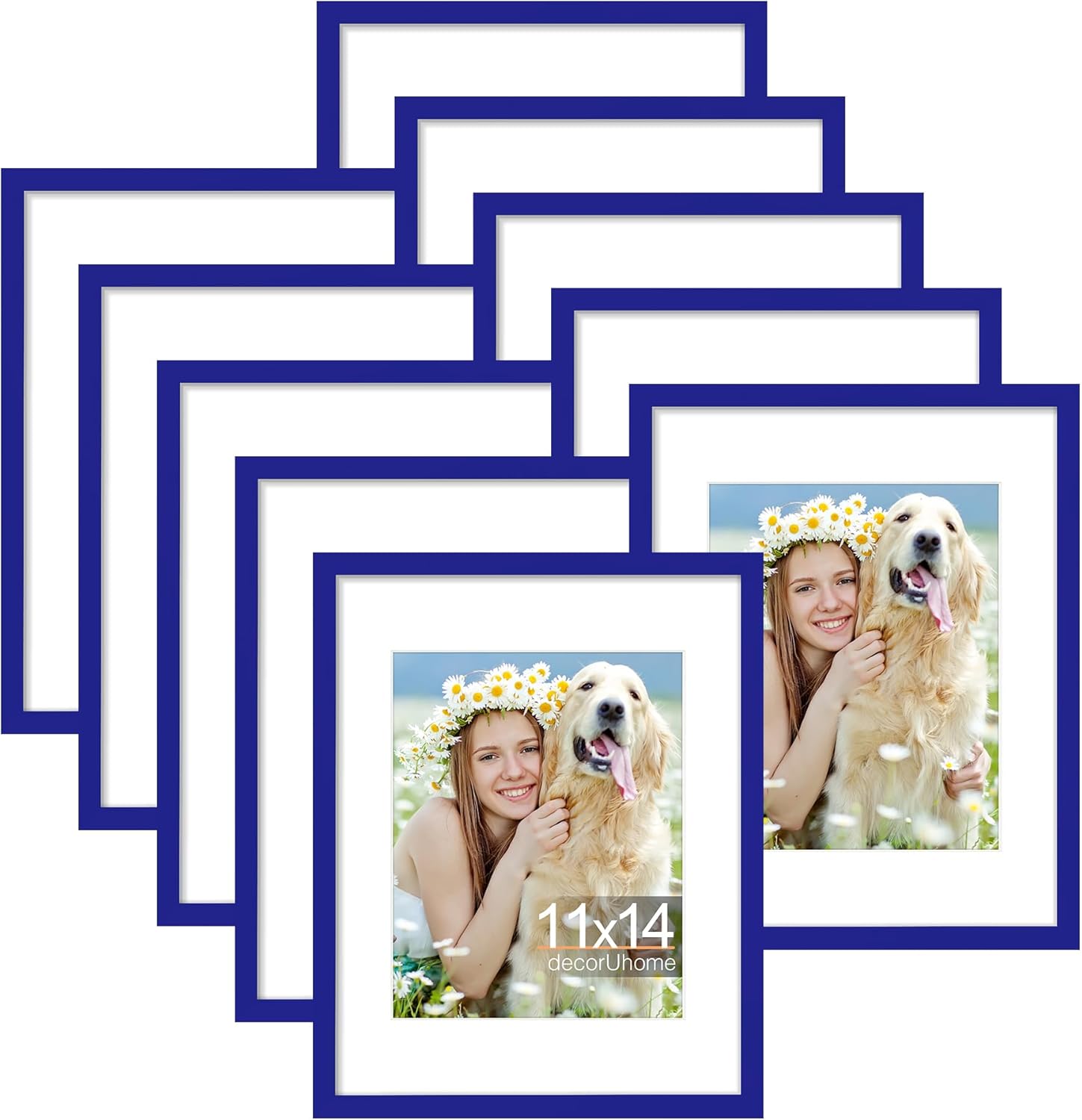 decorUhome 11x14 Picture Frame Set of 10, Display Photos 8x10 with Mat or 11x14 Unmatted for Picture Frames Collage Wall Decor, Royal Blue