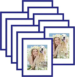 decorUhome 11x14 Picture Frame Set of 10, Display Photos 8x10 with Mat or 11x14 Unmatted for Picture Frames Collage Wall Decor, Royal Blue