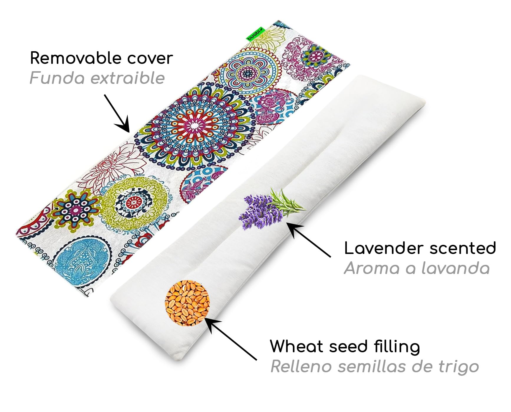 Saco térmico semillas microondas (50x15cm). Aroma a Lavanda. Saquito con funda lavable extraíble. Cojín frio calor para dolor cervical lumbar cuello espalda menstrual colicos (Mandalas)