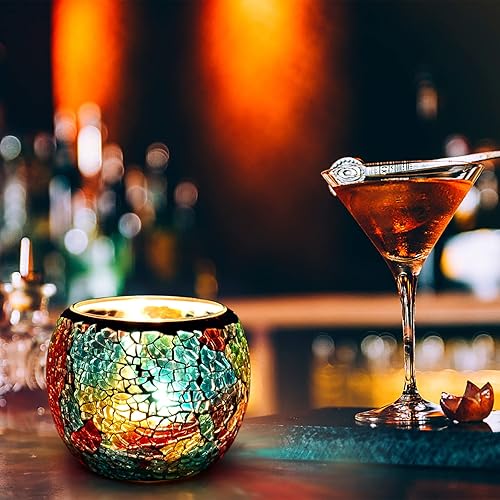 Miniatura 2 de Portavelas perfumado de vidrio de mosaico, portavelas de té de vidrio romántico hecho a mano para aromaterapia, decoración de fiesta (sin velas),