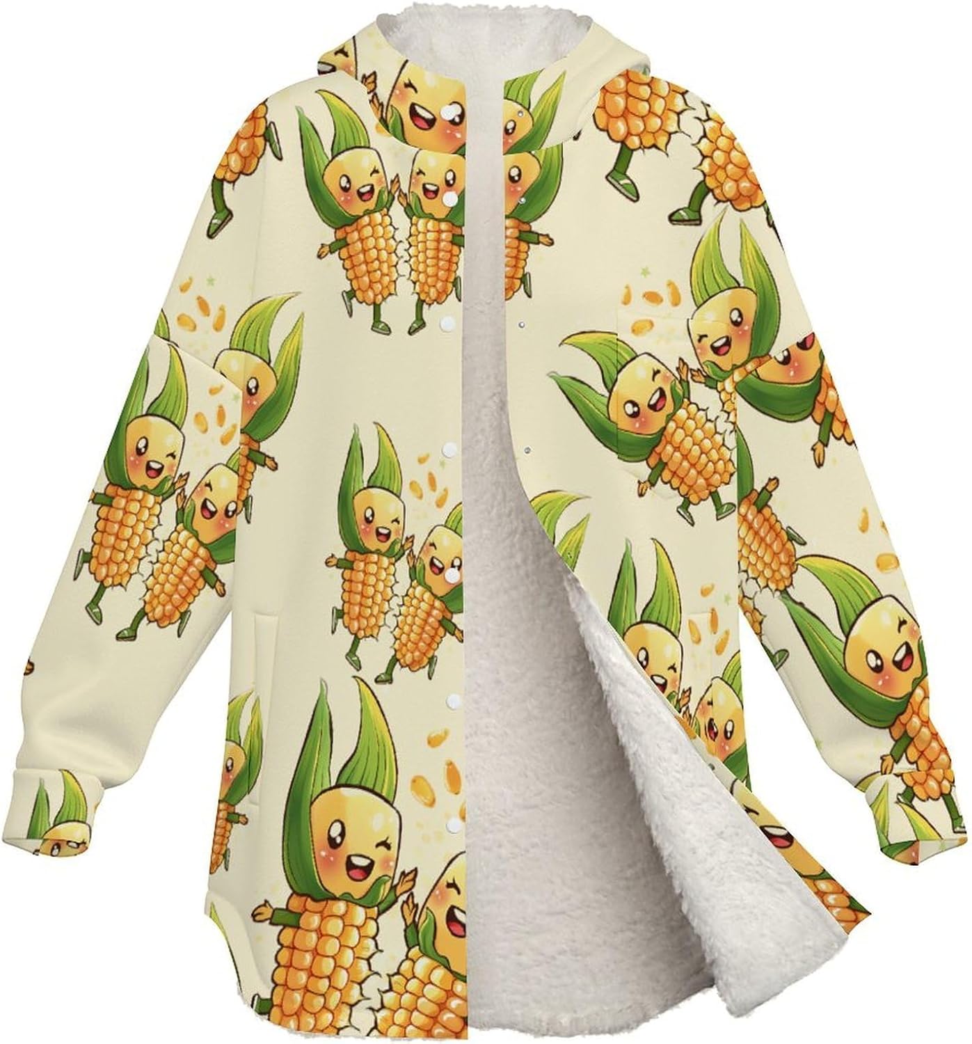Cute Corn Cobs Dancing Womens Coat Sherpa Jackets Fleece Lining Fashion Trendy Fall Winter