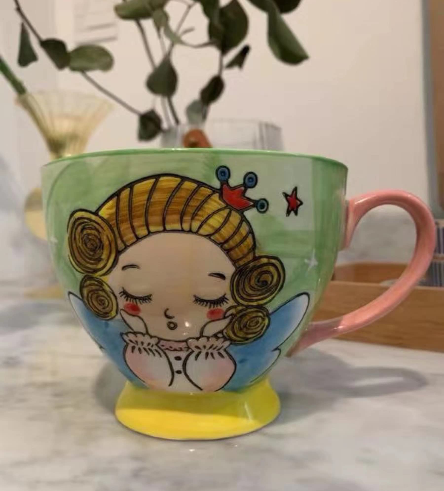 ZPPLD Grande Tasse Céramique 500 Ml - Dégradé Vert - Anse Large - Micro-ondes Et Lave-Vaisselle - Cadeau Noël
