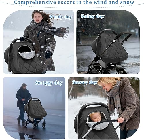 Miniatura 7 de Hooyax Funda de asiento de automóvil de invierno para bebés, resistente al viento, impermeable, con forro polar térmico y rejillas de ventilación