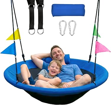 HeyZoo Tree Swing, 48 inch Saucer Swing, Swing for Outdoor Backyard, Blue | with Tree Hanging Straps, 600lbs Weight Capacity, Gifts for Kids