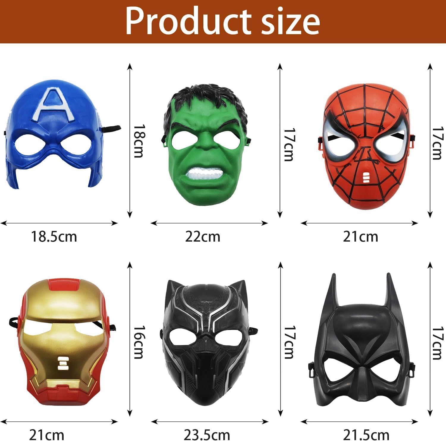 Lot de 6 masques de super-héros pour cosplay, adulte, anniversaire, carnaval