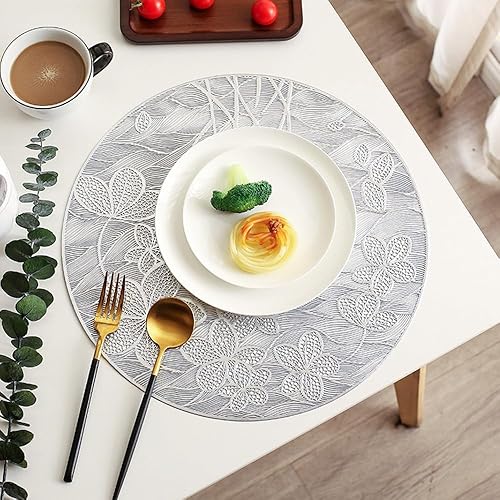 Miniatura 6 de Juego de 6 manteles individuales redondos de vinilo lavables y lavables para decoración de mesa del hogar, boda, fiesta (estilo B)