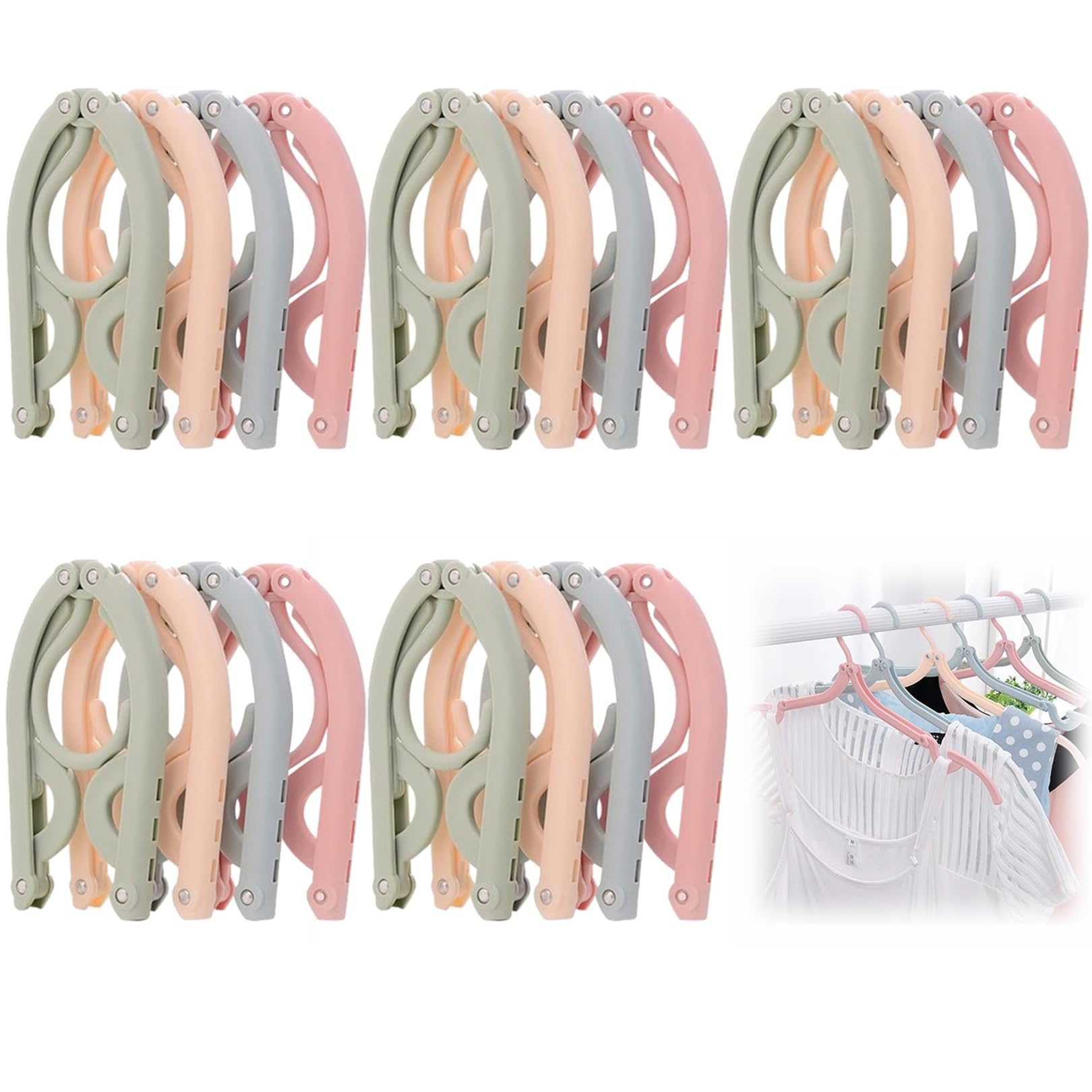 20pcs Folding Clothes Hangers, 4 Colors Travel Hangers Foldable Portable Plastic Clothes Coats Hangers Home Hotel Camping Holiday Travel Accessories Cruise Essentials (20 Pack)