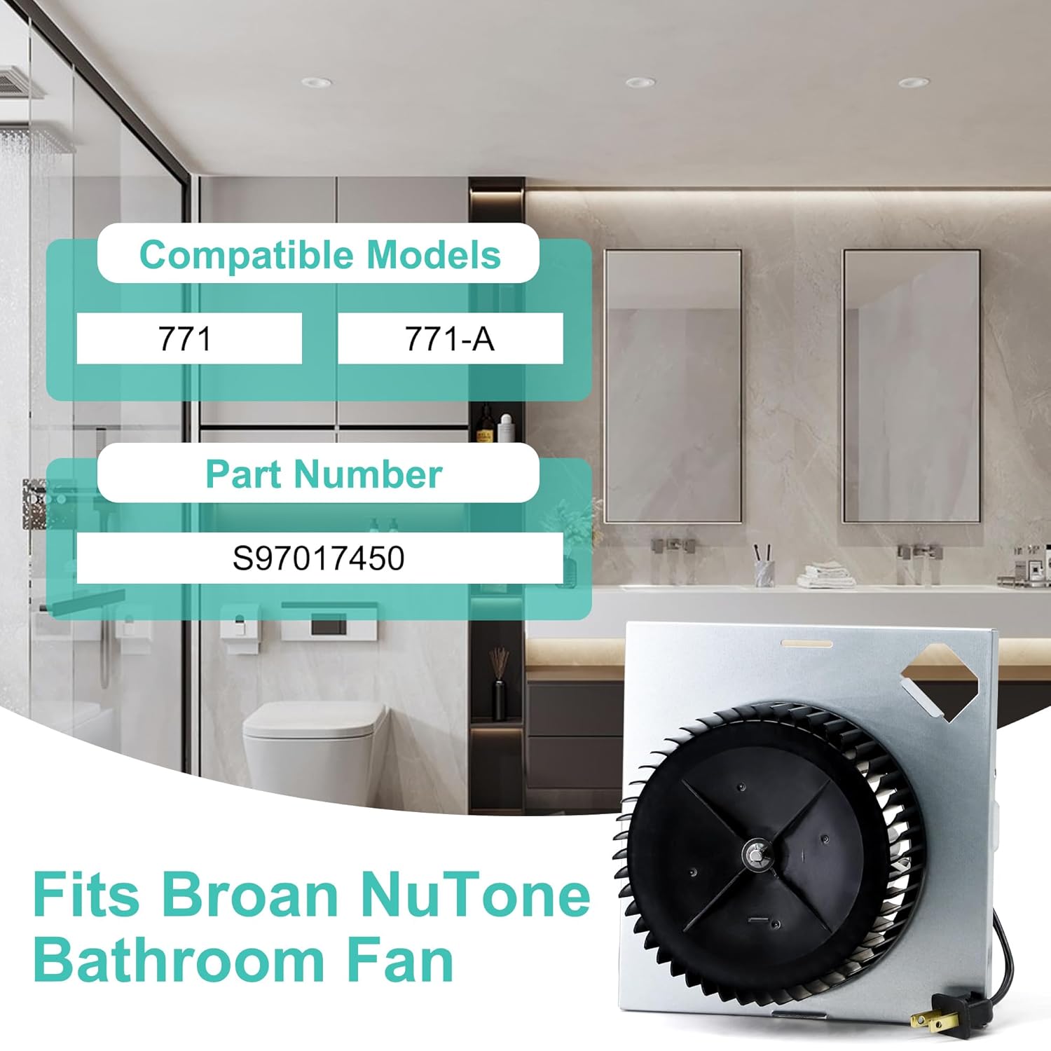 S97017450 Bathroom Fan Motor Assembly for Broan NuTone 771 771-A 70CFM Exhaust Fan Replacement Motor Kit